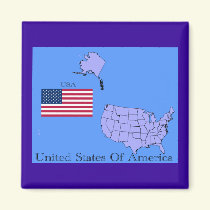 Map and Flag of the U.S.A. Refrigerator Magnet