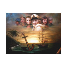 Map captain and five children against Canvas Print