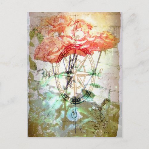 Map, Compass, Roses Postcard postcard