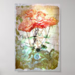 Map, Compass, Roses Poster