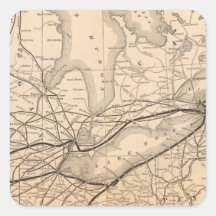 Map New York Central and Hudson River Railroad Square Sticker