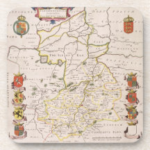 Map of Cambridgeshire, published Amsterdam c.1647- Beverage Coaster