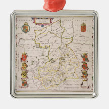 Map of Cambridgeshire, published Amsterdam c.1647- Christmas Ornament