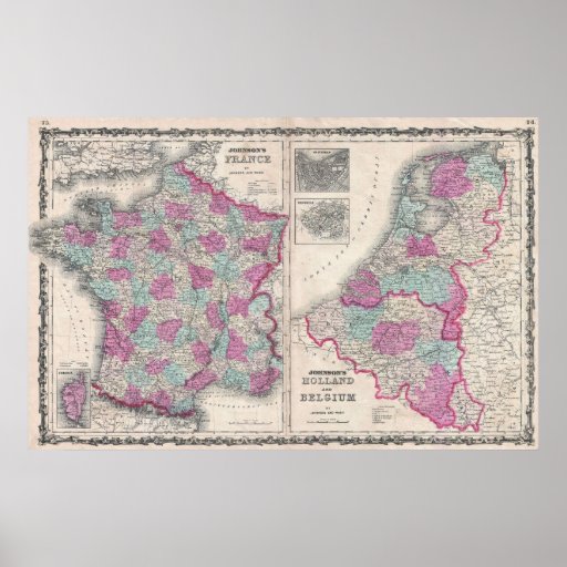 Map of Holland 1862 - by A.J. Johnson Poster