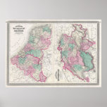 Map of Holland 1870 - by A.J. Johnson Poster