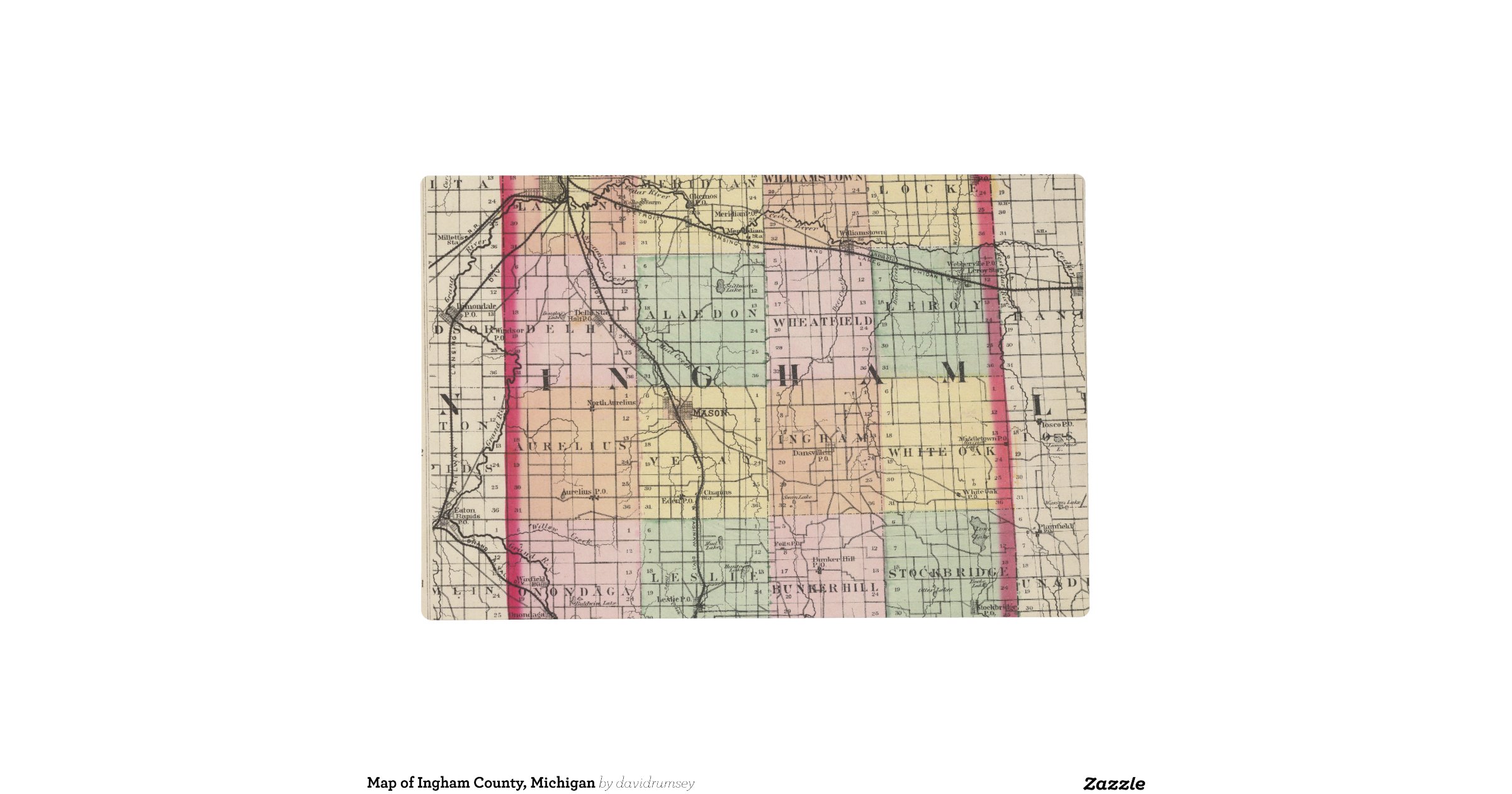map of ingham county michigan laminated place mat zazzle made in michigan christmas gifts