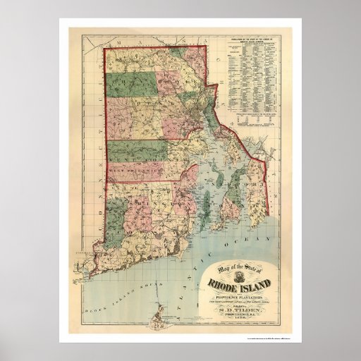 Map of Rhode Island & Providence Plantations 1880 Print