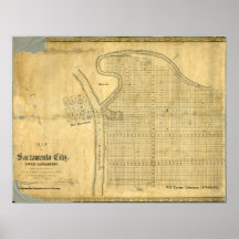 Map of Sacramento City & West Sacramento, 1850 Poster
