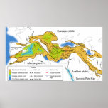 Map of Tectonic Plates of the Mediterranean & Alps Poster