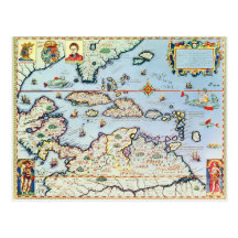 Map of the Caribbean islands Post Cards
