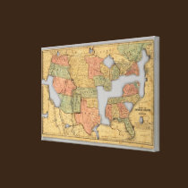 Map of the United States and Canada canvas prints
