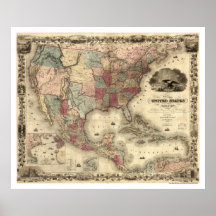Map of the United States by Colton 1850 Poster