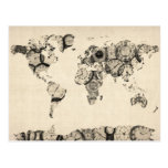 Map of the World Map from Old Clocks Post Cards