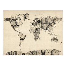 Map of the World Map from Old Clocks Post Cards