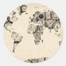 Map of the World Map from Old Clocks Stickers