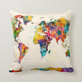 Map Of The World Throw Pillow Map of the World Map Watercolor Throw Pillow