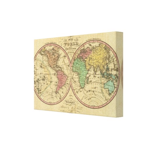 Map Of The World on the Globular Projection Stretched Canvas Print