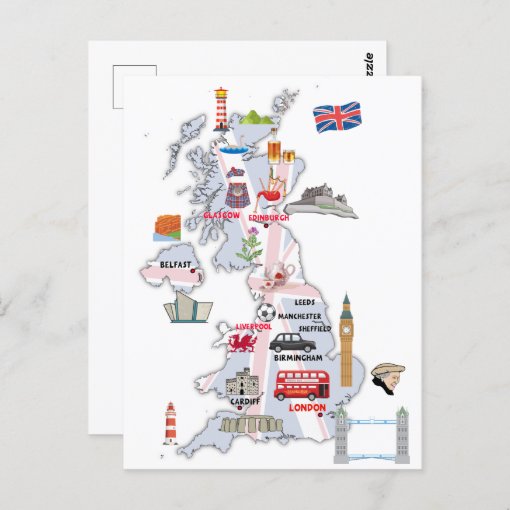 MAP OF UK ILLUSTRATED MAP OF UNITED KINGDOM POSTCARD Zazzle