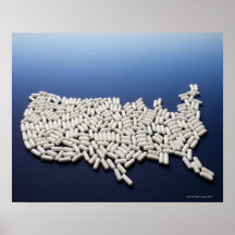 Map of USA made of white pills Poster