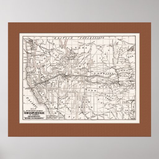 Map of W. States &Trans Pacific RR,1867- Br Mat Print