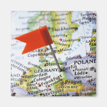 Map pin placed in Berlin, Germany on map, Fridge Magnets
