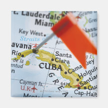 Map pin placed in Havana, Cuba on map, close-up Magnets