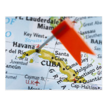 Map pin placed in Havana, Cuba on map, close-up Postcard