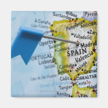 Map pin placed in Madrid, Spain on map, close-up Magnet