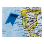 Map pin placed in Madrid, Spain on map, close-up Post Card