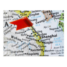Map pin placed in Shanghai, China on map, Post Card