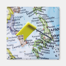 Map pin placed in Tokyo, Japan on map, close-up Magnets