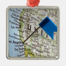 Map pin placed on Los Angeles, California on Christmas Tree Ornaments
