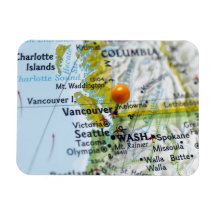 Map pin placed on Vancouver, Canada on map, Flexible Magnet