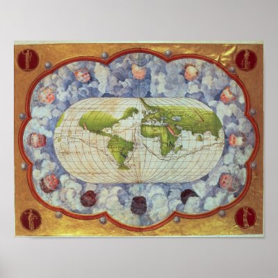 Map tracing Magellan's world voyage Print
