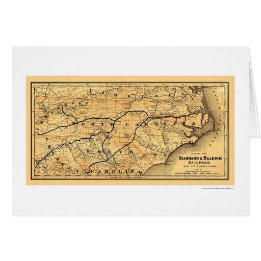 Mapa 1874 del litoral y del ferrocarril de Raleigh Felicitacion