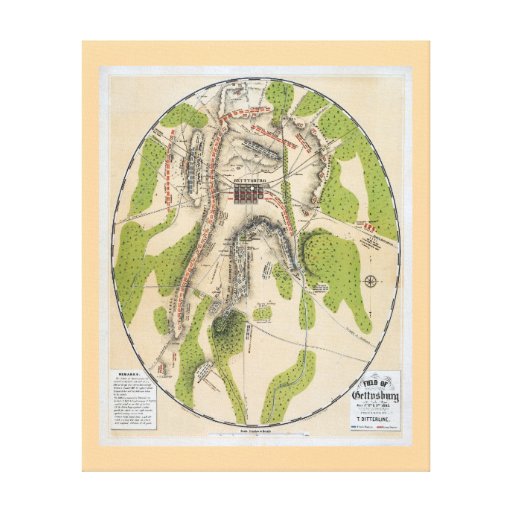 Mapa de Gettysburg Lienzo Envuelto Para Galerías