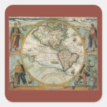 Mapa de Viejo Mundo antiguo de las Américas, 1597 Pegatinas Cuadradases Personalizadas