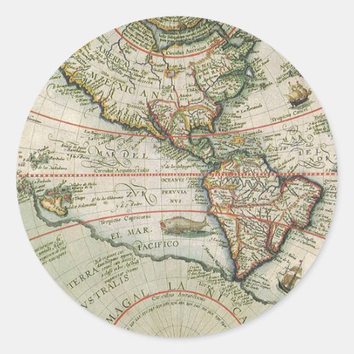 Mapa de Viejo Mundo antiguo de las Américas, 1597 Pegatinas Redondas