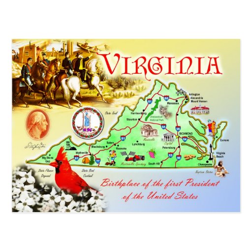 Mapa del estado de Virginia Tarjetas Postales