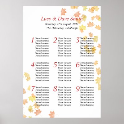 Maple Leaf Wedding Table Seating Plan Posters by honey moon