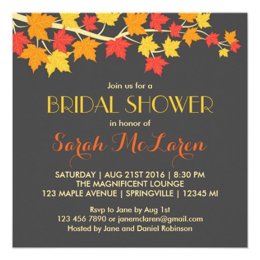 Maple Leaves Autumn Bridal Shower Invitation Personalized Invite