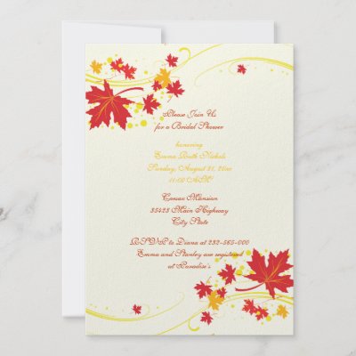 Maple leaves red yellow wedding bridal shower personalized announcement by