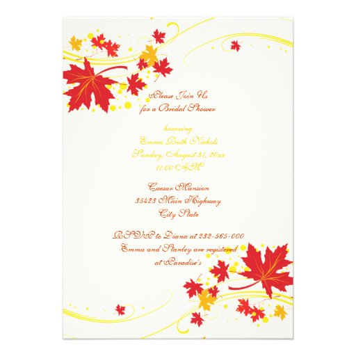 Maple leaves red yellow wedding bridal shower personalized announcement