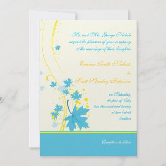 Maple leaves turquoise yellow wedding invitation zazzle_invitation