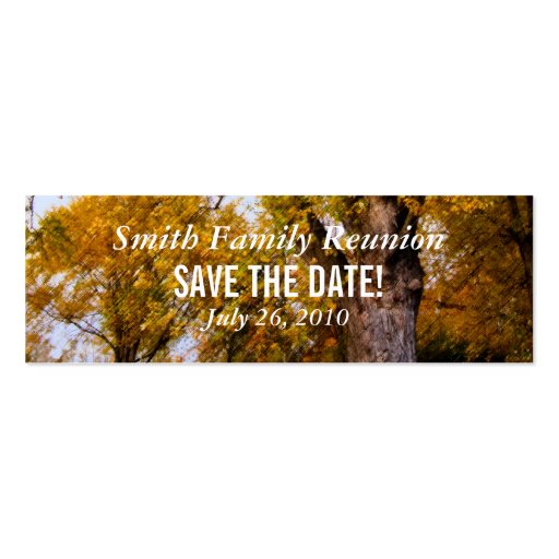 Maple Trees Reunion Save the Date Business Card (front side)