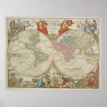 Mappe Monde ou Description du Globe Terrestre &amp; Aq Print