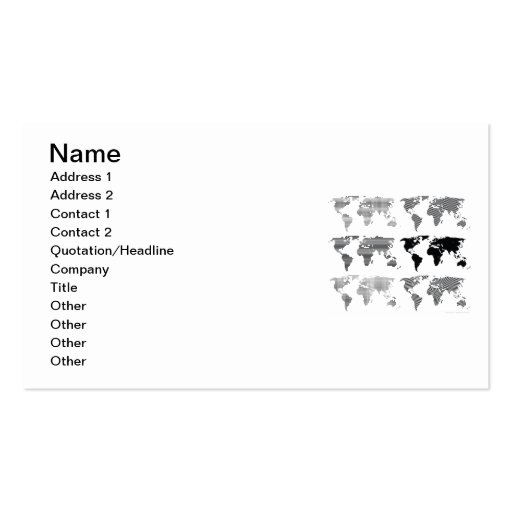 Maps world continents styles designs patterns business card template (front side)