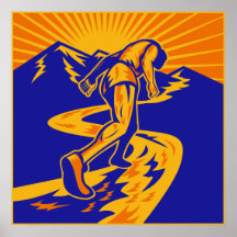 Marathon runner or jogger on mountain road print