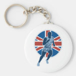 Marathon runner silhouette british flag key chain