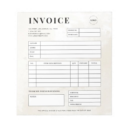 Marble Custom Logo Small Business Invoice Receipt Notepad Zazzle